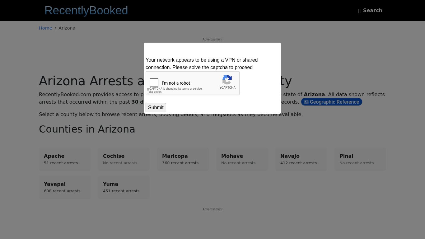 Recent bookings, Arrests, Mugshots in Arizona - Recently Booked
